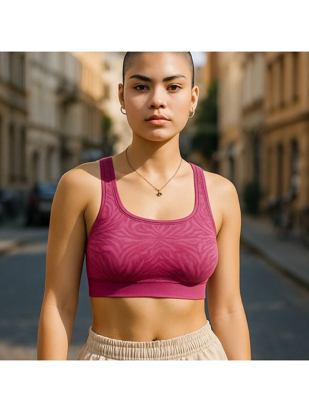 JOCKEY UNPADDED PINK PRINT SEAMLESS CRISS CROSS STRAP SPORTS BRA BRALETTE MEDIUM
